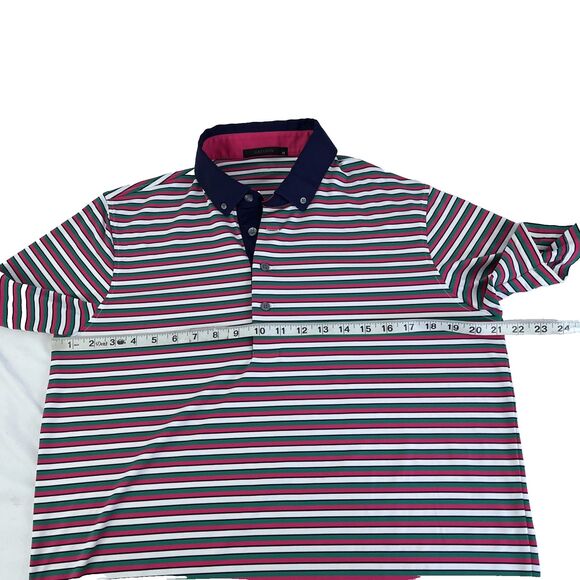 Mens Greyson Short Sleeve Golf Polo Shirt Size Medium Green Pink Striped - Picture 3 of 7